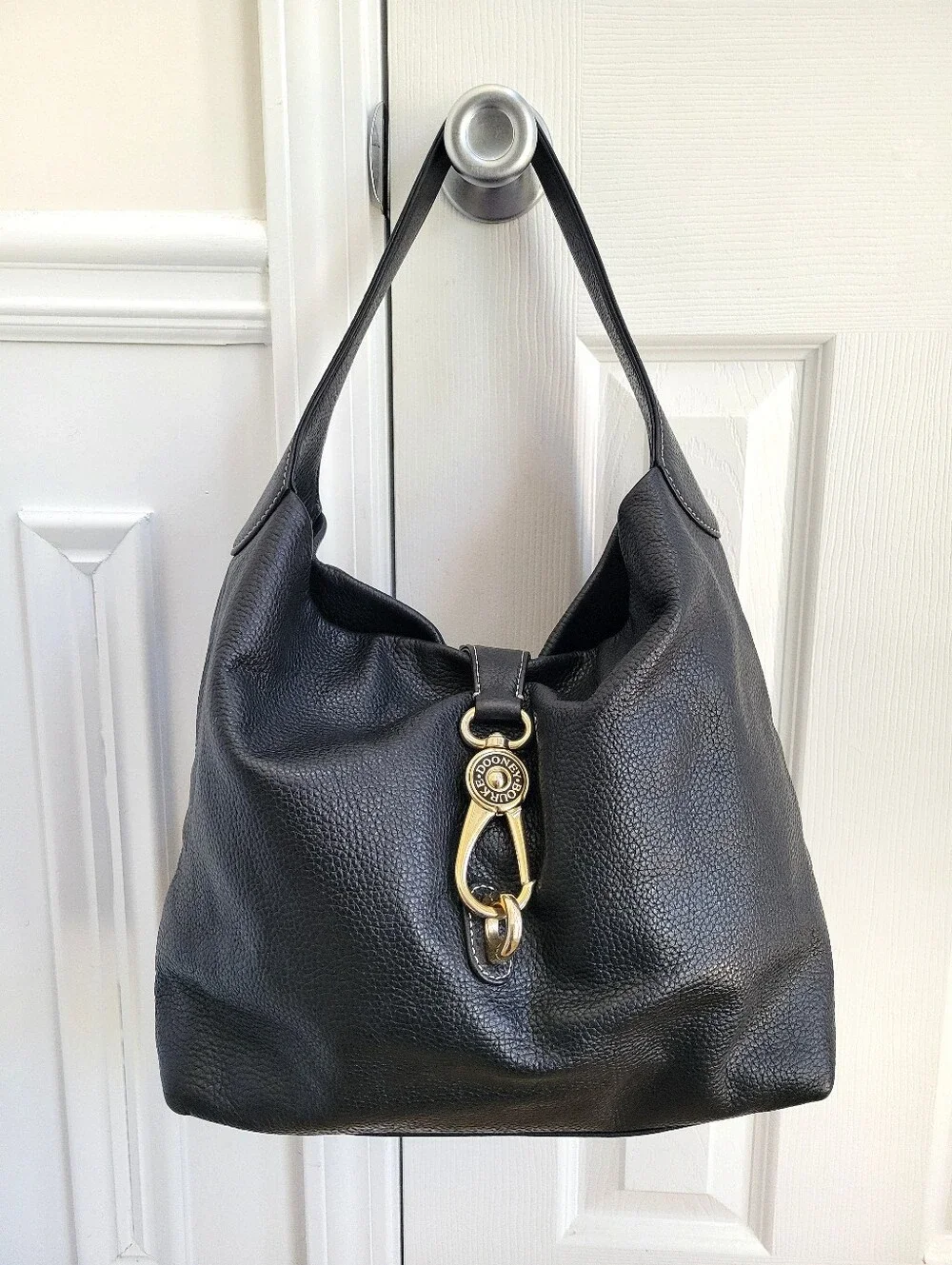 Dooney & Bourke Black Pebbled Leather Large Hobo Shoulder Bag